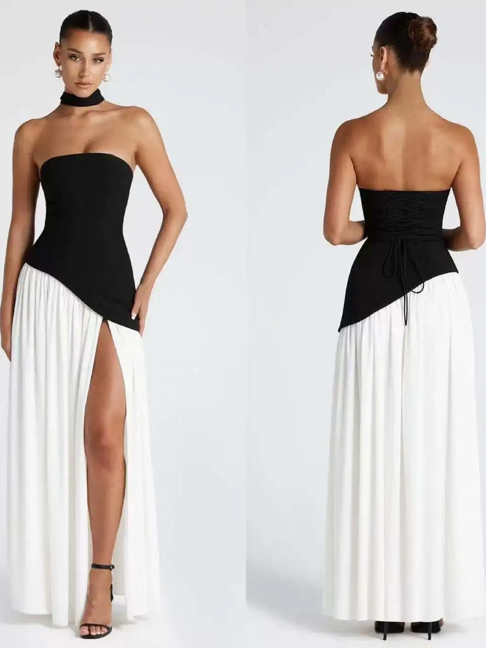 

Sexy oulder Bared Color Blo Women's Tube Dr Spring Summer New Sle Knitted Thiened Svel Gown for Faionable ...