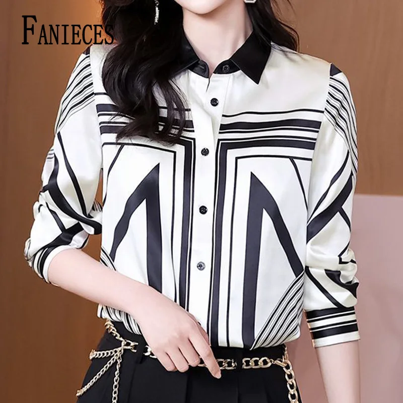 

FANIECES Luxury Vintage Women Shirts And Blouses Autumn Long Sleeve Single-breasted Lapel Satin ZA Shirt Designer Camisa Tops