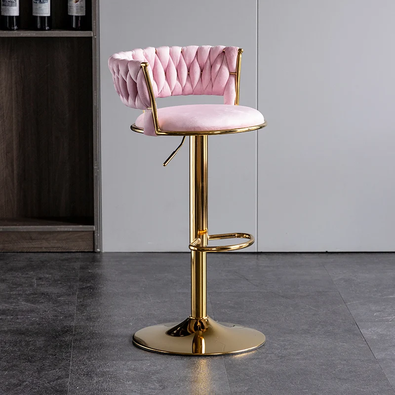 Retro Nordic Style Bar Stool Velvet Gold Cushion High Quality Party Chairs High Back Luxury Taburetes De Bar Home Furniture