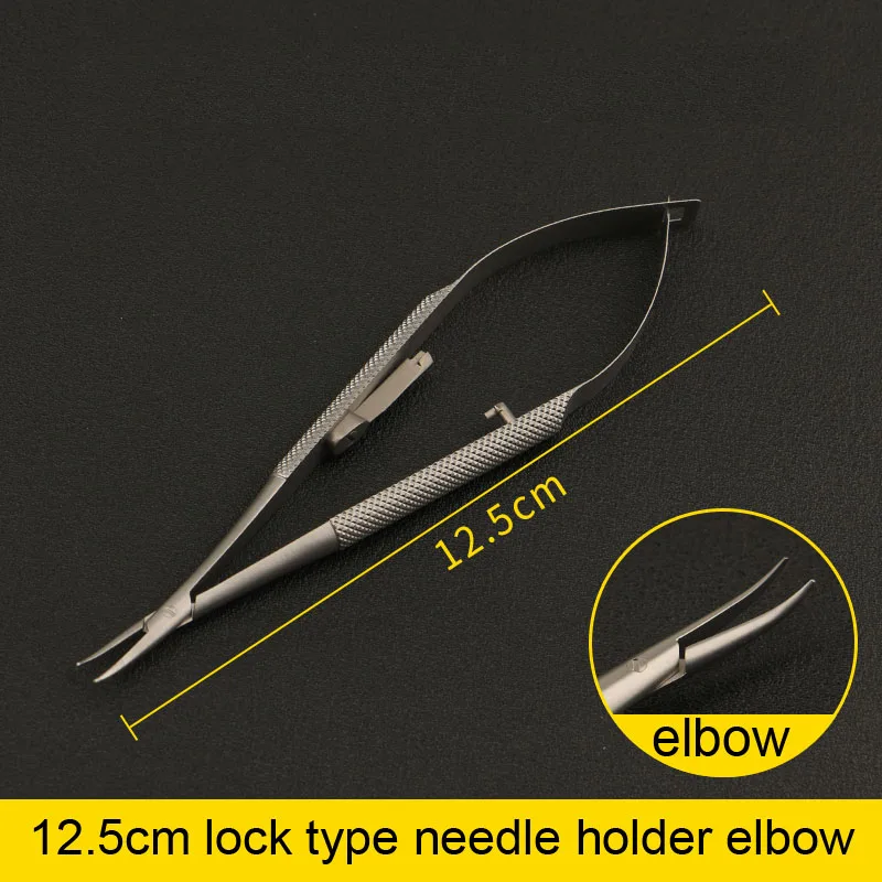 Stainless Steel Lock Needle Holder Microsurgical Instruments 12.5cm Bend Curved Head Surgical Ophthalmic Device