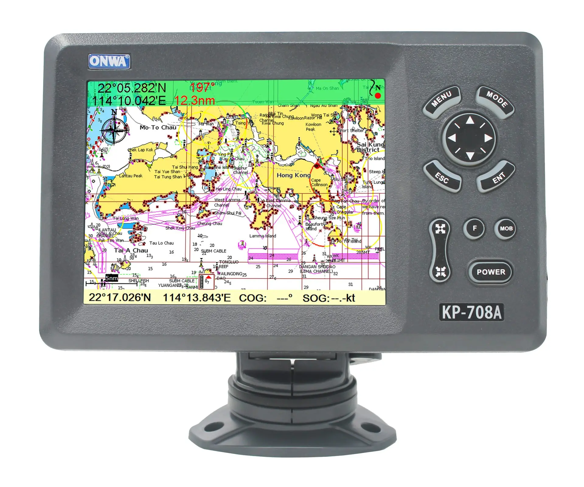 ONWA KP-708A 7-Inch LCD GPS Chart Plotter with Built-In Class B AIS Transponder Marine Supplies