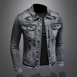 Men's Vintage Denim Jacket High Street Trend Loose Street Riding Biker Clothing Handsome Casual Buttoned Lapel Men's Clothing