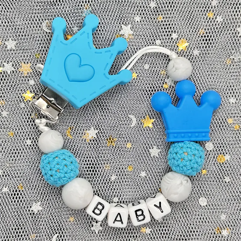 Baby DIY Pacifier Creative Rat Bow Clip Anti Drop Chain Silicone Bead Wooden Letter Pacifier Chain Baby Teething Toy Chew Gift