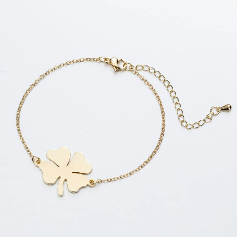 Tarnsih Free Four Leaf Clover Charm Bracelet Stainless Steel Silver 18K Gold Color Women Fashion Jewelry