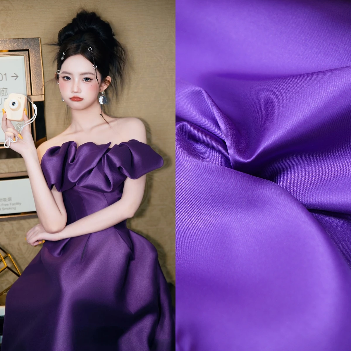 

Фиолетовая тяжелая жесткая саржевая атласная ткань Mikado, роскошная утолщенная ткань для свадебных платьев, костюмов, шитье своими руками, высококачественное портной