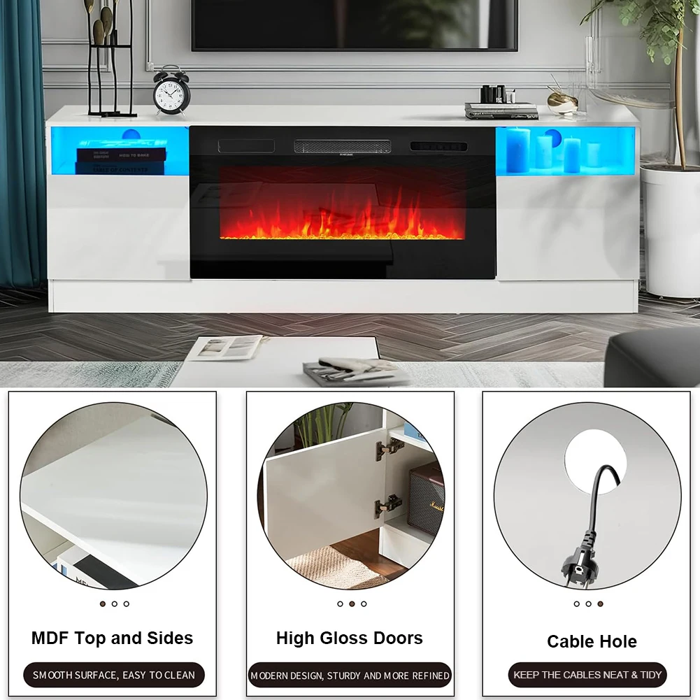 【Breeins】Recessed Electric Fireplace TV Stand with Closed Storage Home Decoration With Remote Modern