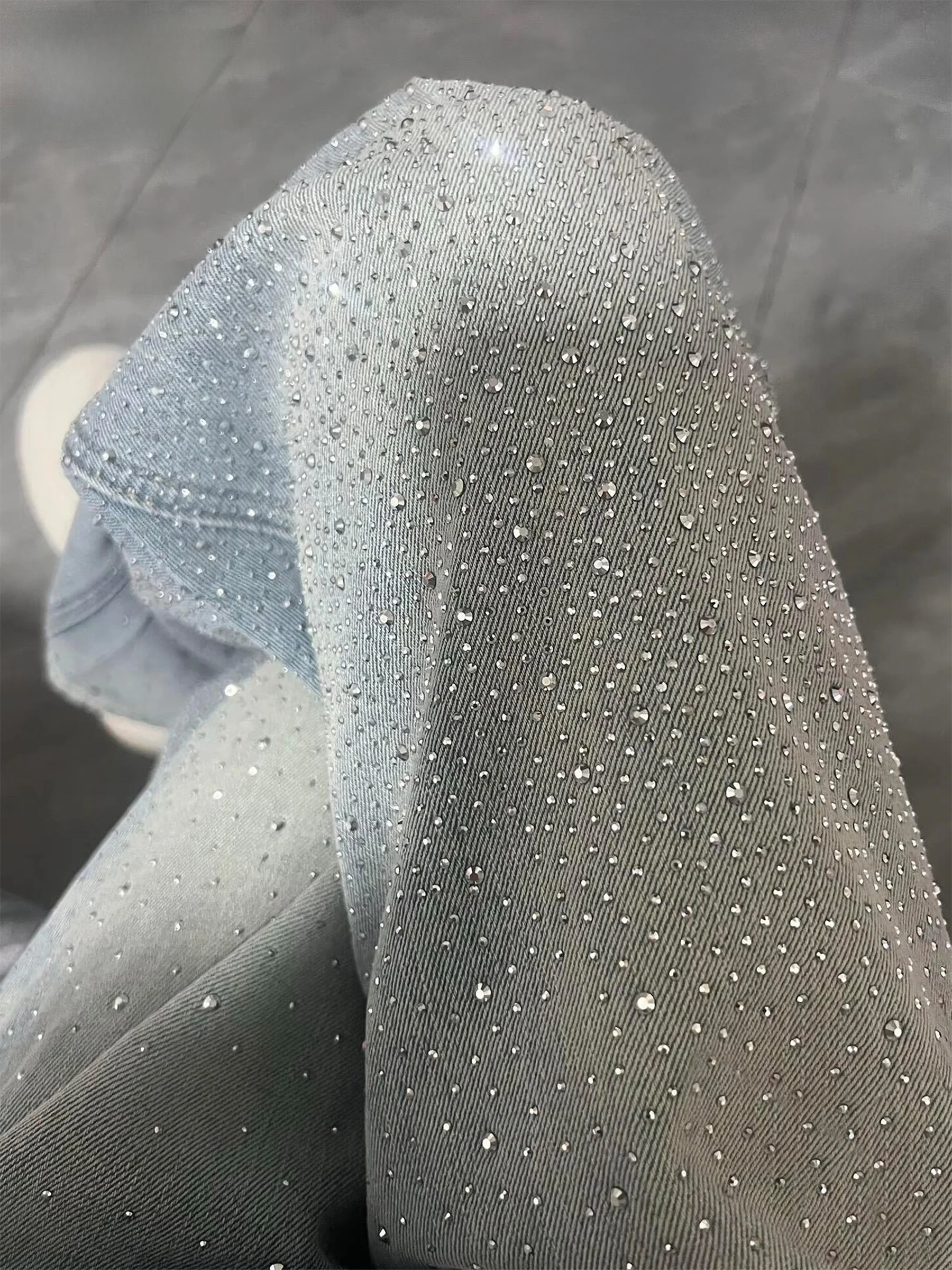 

American Style High Waist Wide Leg Straight Cut Jeans Women's Summer Design Loose Slimming Floor Length Pants Glittering