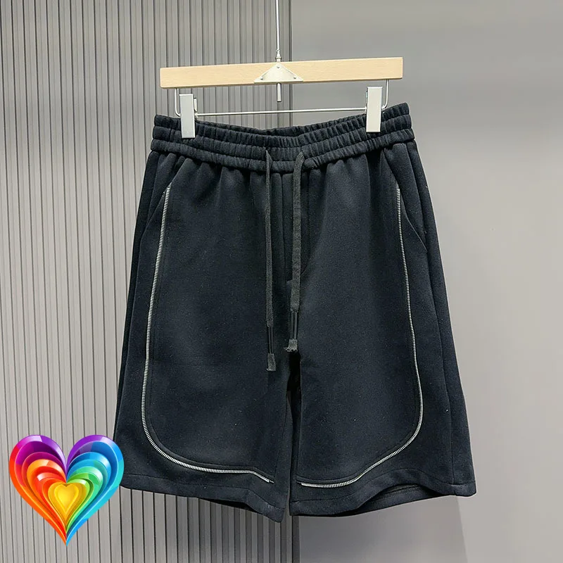 

Black Gray White Thicken Shorts Casual Side Half Zipper Chain Decoration Shortpant Board Pants Men Women Loose Drawstring Shorts