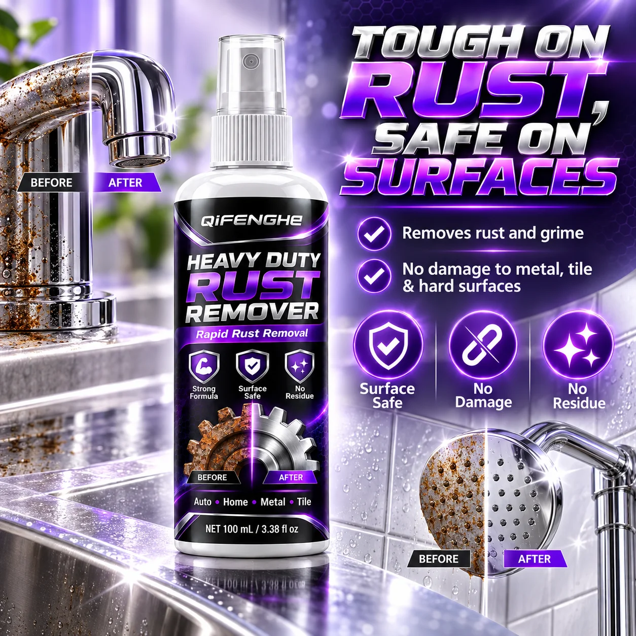 Metal Rust Remover and Cleaner for Car Wheels Parts Tiles and Home Surfaces Fast Acting Protective Care