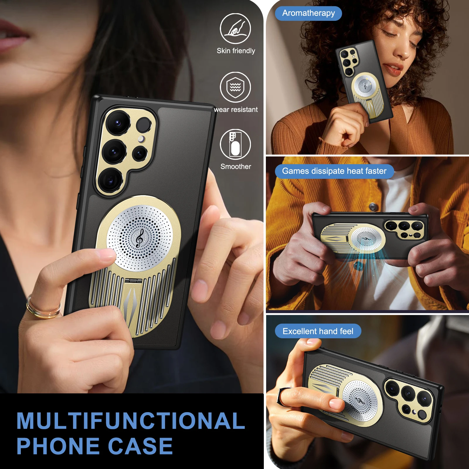 حافظة ناشر رائحة لهاتف سامسونج جالاكسي S24 S23 S22 الترا الجرافين تبديد الحرارة عدسة معدنية حماية قوس مغناطيسي حافظة الكمبيوتر