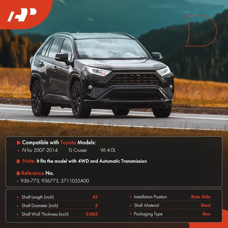 A-Premium Задний полный приводной вал Опорный вал Приводной вал в сборе, совместимый с FJ Cruiser 2007-2014 4.0L, 4WD Automatic Tra