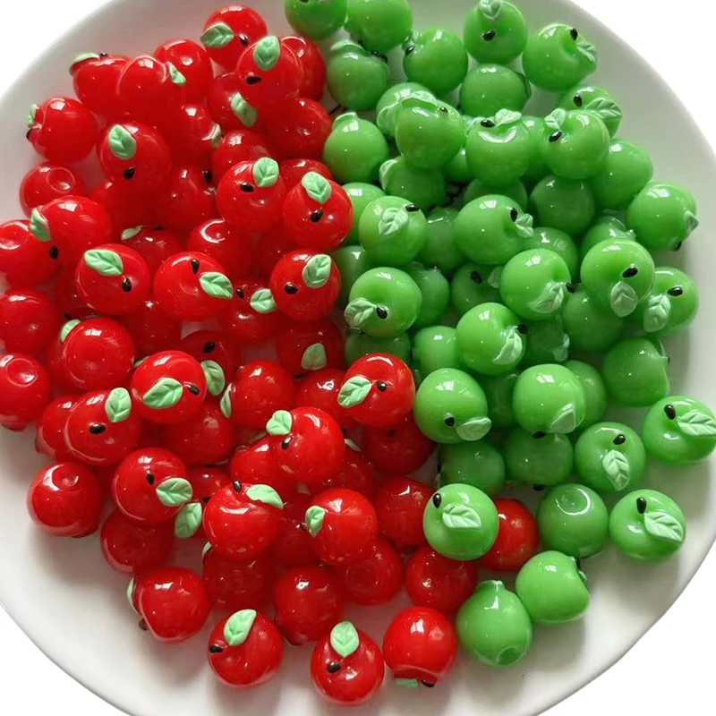 Mini Resina Verde e Maçãs Vermelhas Miniatura, Encantos de Frutas 3D, Cabochão, Falso Alimento, Artesanato DIY, Decoração de Natal, Miniatura Adorável, 6 Unidades, 12 Unidades