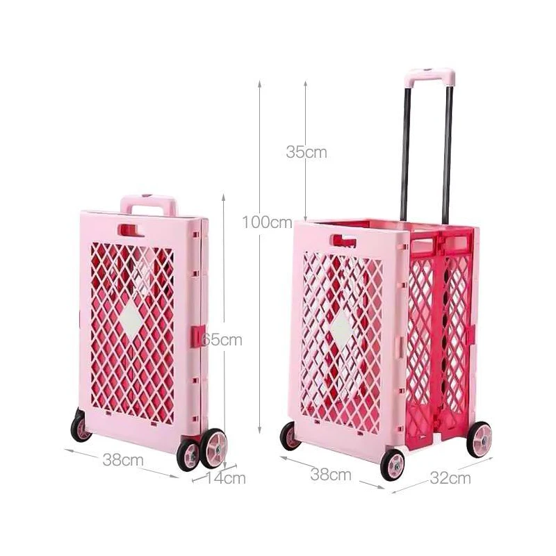 65L Folding Trolley Portable Lightweight Cart with 4 Wheels and Telescopic Aluminum Alloy Rod Capacity for Outdoor Super Market