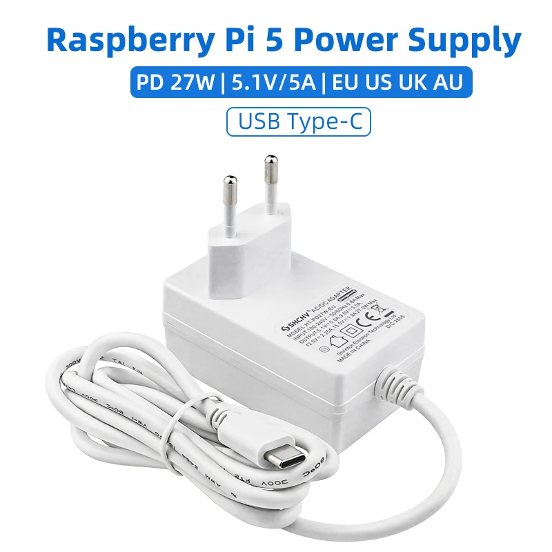 PD 27W USB-C Power Supply 5V 5A Type-C Interface EU US UK AU Plug Power Adapter Charger for Raspberry Pi 5 4B