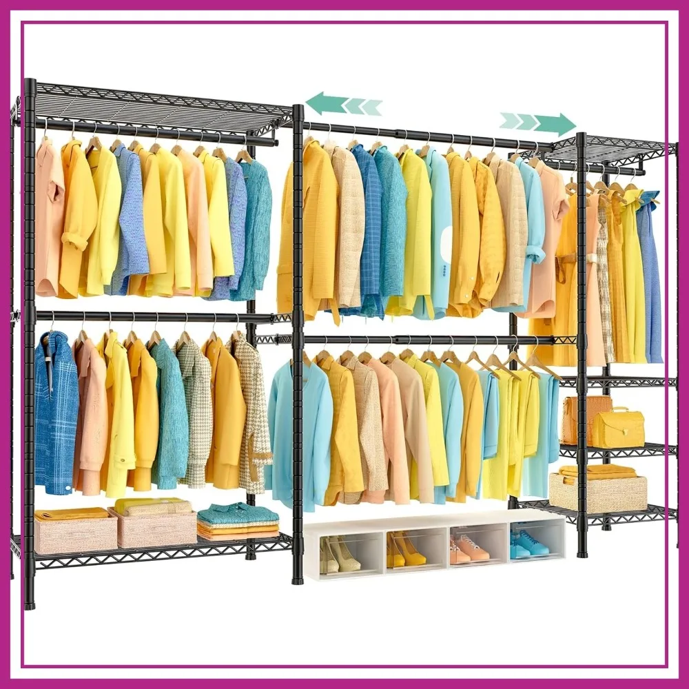 

Expandable Heavy Duty Clothes Rack, Free Standing Closet Organizer, Adjustable 72.5-96" Carbon Steel Garment Rack, 800LBS Max Load, Black