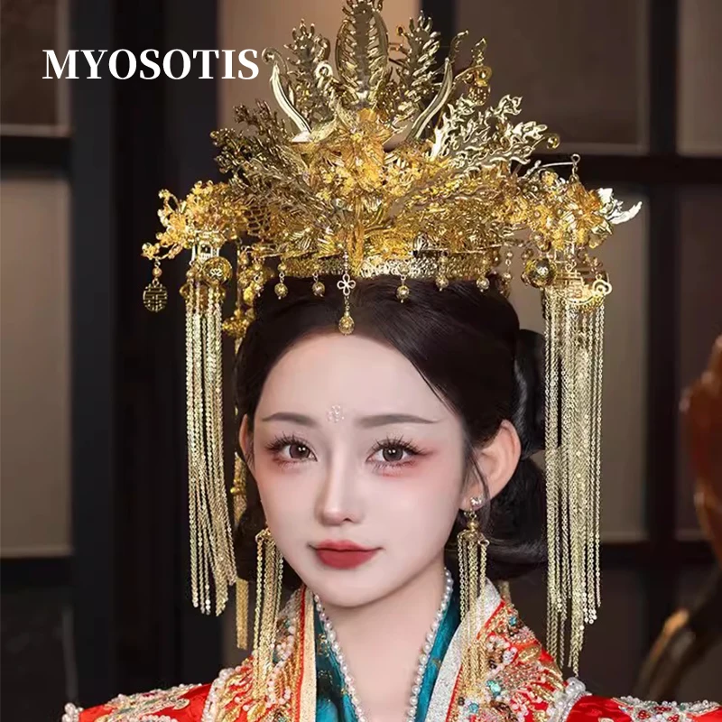 

Phoenix Crown Chinese Style Bridal Headwear Xiuhe Hair Accessories Hanfu Ming Luxurious Headpiece Jewelries