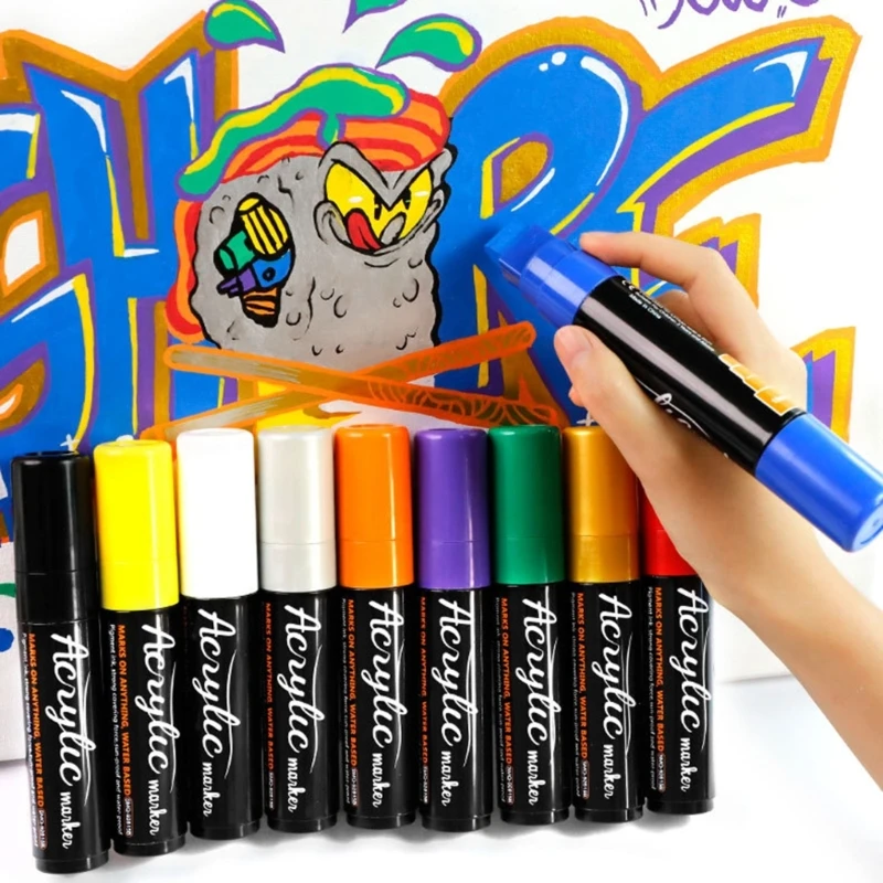 10 Color Acrylic Marker Set Quick Dry Water Based for Poster Lettering, Drawing on Canvas, and Paper Craft F19E