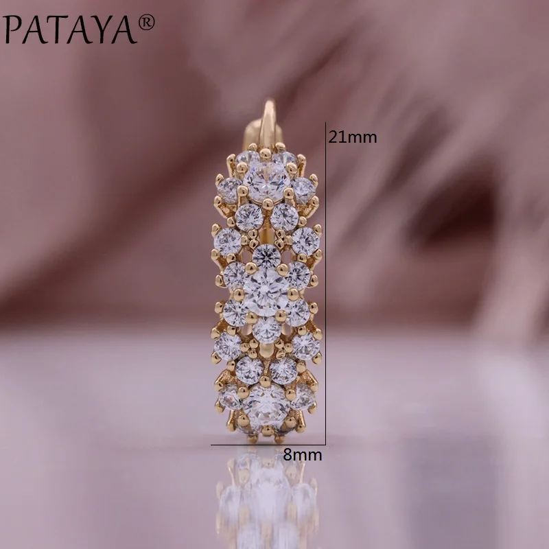 PATAYA Hot 585 Rose Gold Color English Earrings for Women Fashion Natural Zircon Accessories Daily Fine Vintage Jewelry