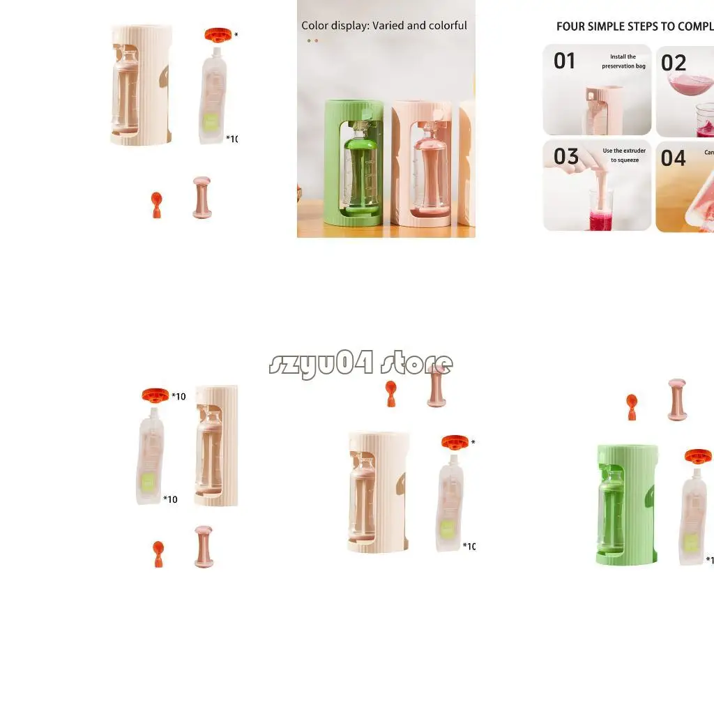 

4X7D Portable Baby Squeezer with 10x118ml Reusable Pouches Manual Mashed Fruit Dispenser Dishwasher Safe Feeding Tool