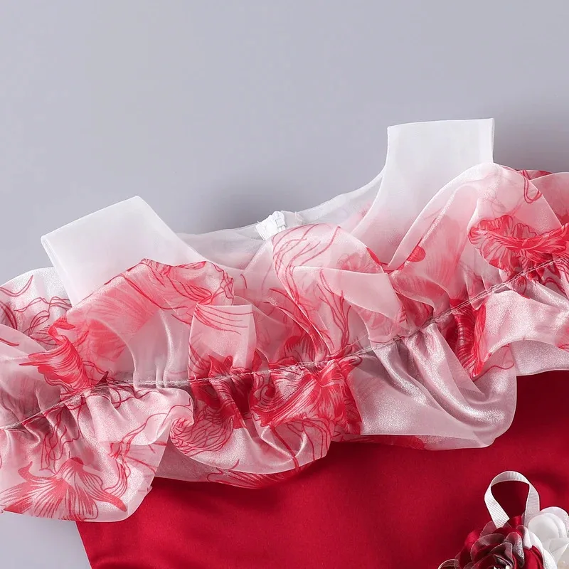 

COSda@Toddler Girl Flower Christmas Tulle Dress Floral Wedding Gown Kids Birthday Party Princess Dress Baby Girl Shoulder-baring