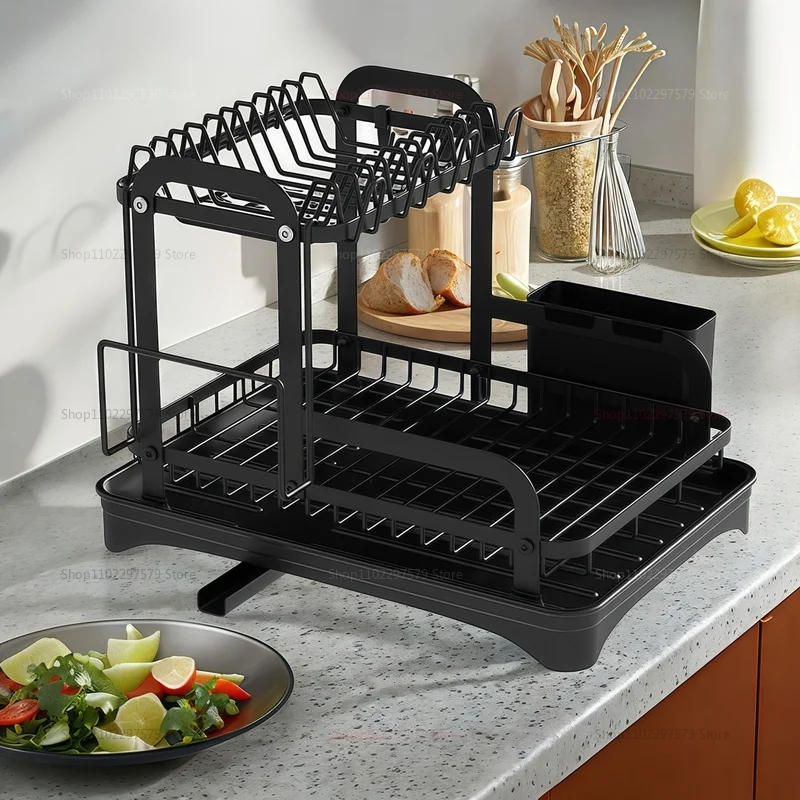 Estante de almacenamiento de platos de cocina, organizador de encimera multifuncional con escurridor para tazones y utensilios, elementos esenciales para el hogar que ahorran espacio