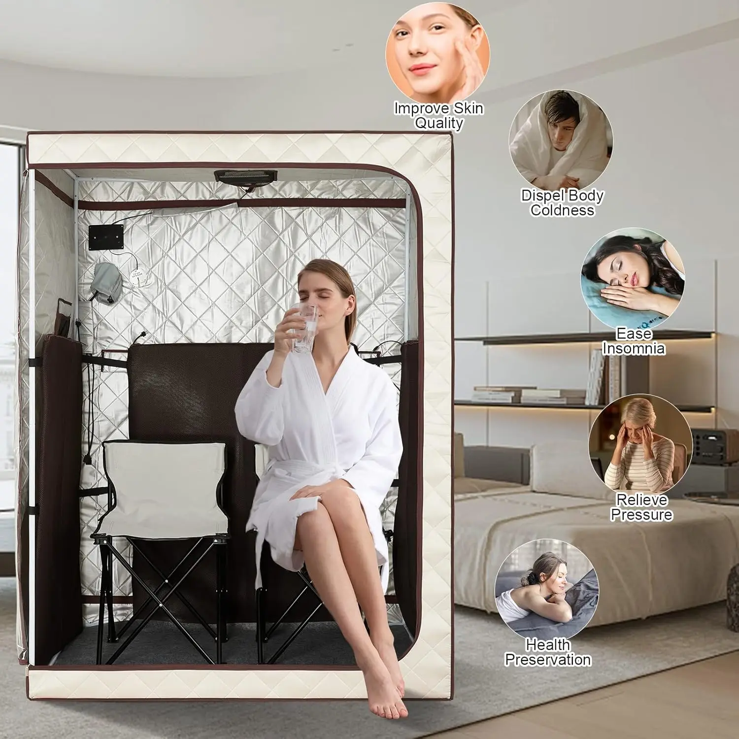 Portable Personal Infrared Sauna for 2 Person,Full Body Sauna Tent for Relaxation & Detox,with 2 Foldable Chairs,Remote Control