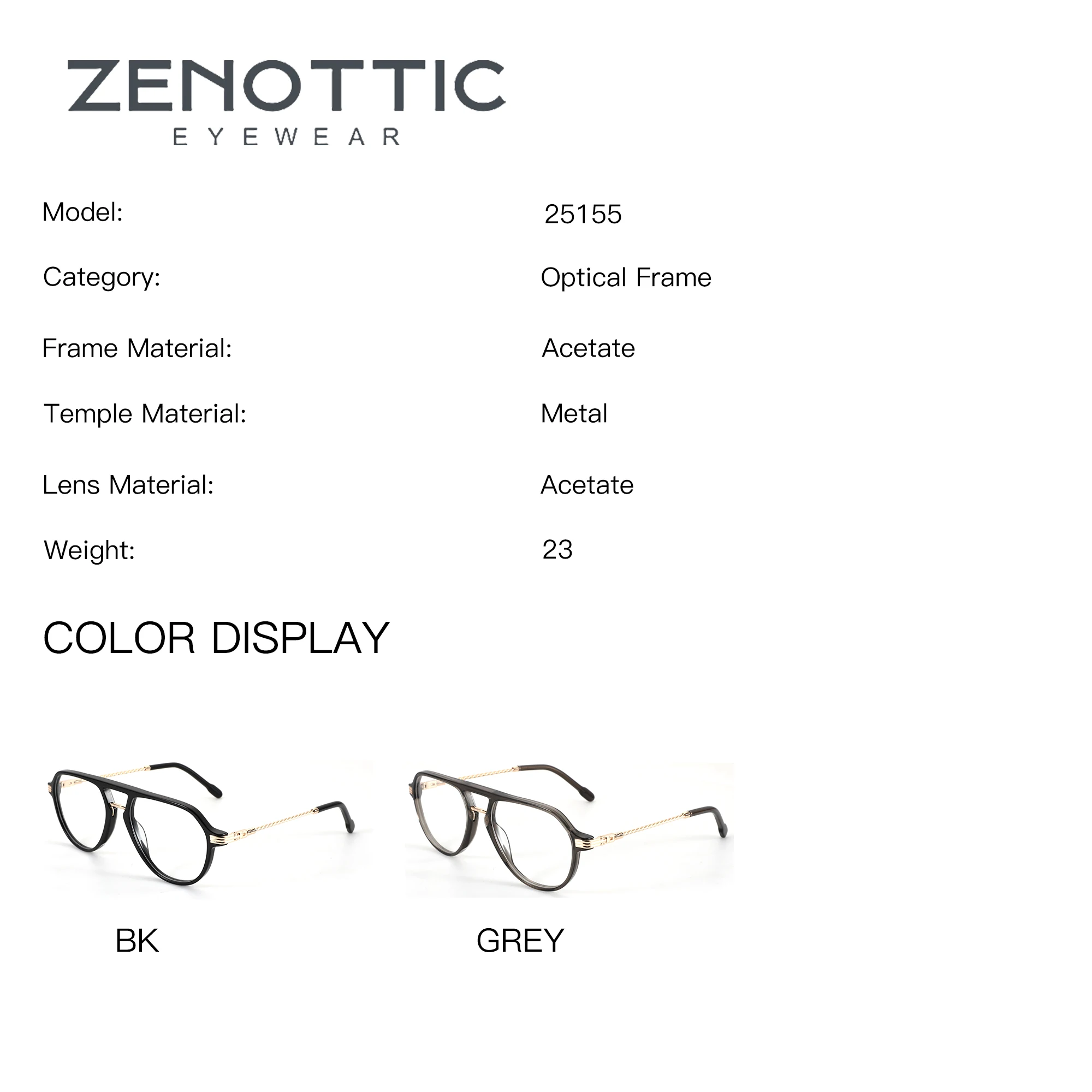 ZENOTTIC(XL Size) Acetate Prescription Glasses Aviator Optical Lenses With Recipe Man Modish Progressive Eyeglasses Men
