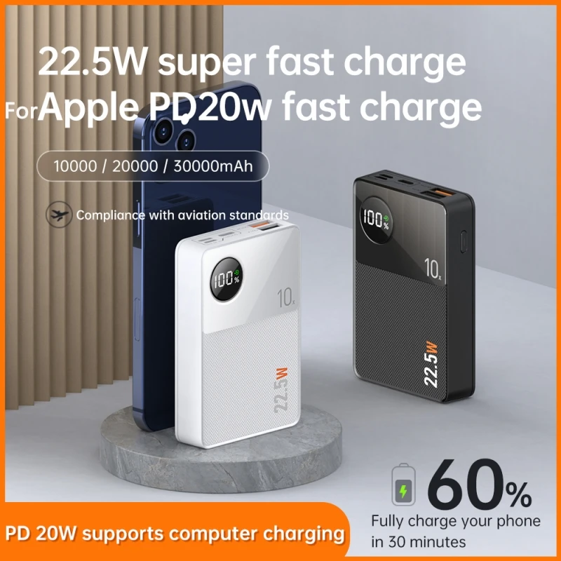 

PD20W Super Fast Charging Power Bank 30000mAh Powerbank for iPhone 15 Samsung Huawei Portable Charger with Dual USB Poverbank