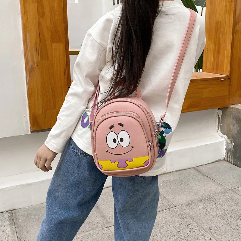 Original Cartoon SpongeBob Schwammkopf Kinder PU Rucksack Mini Schultasche Mädchen und Jungen Niedliche Umhängetasche