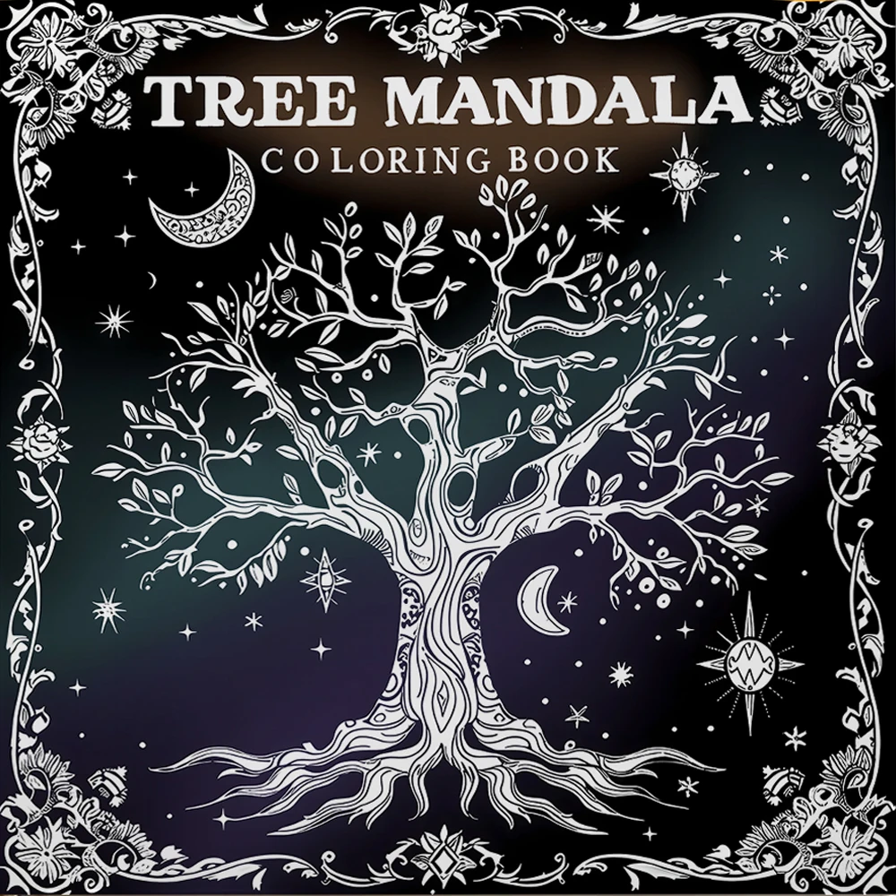 TREE MANDALA Coloring Book 24 Pages For Adults And Teens Mandala Art Theme Kill Time Graffiti Painting Drawing Gift