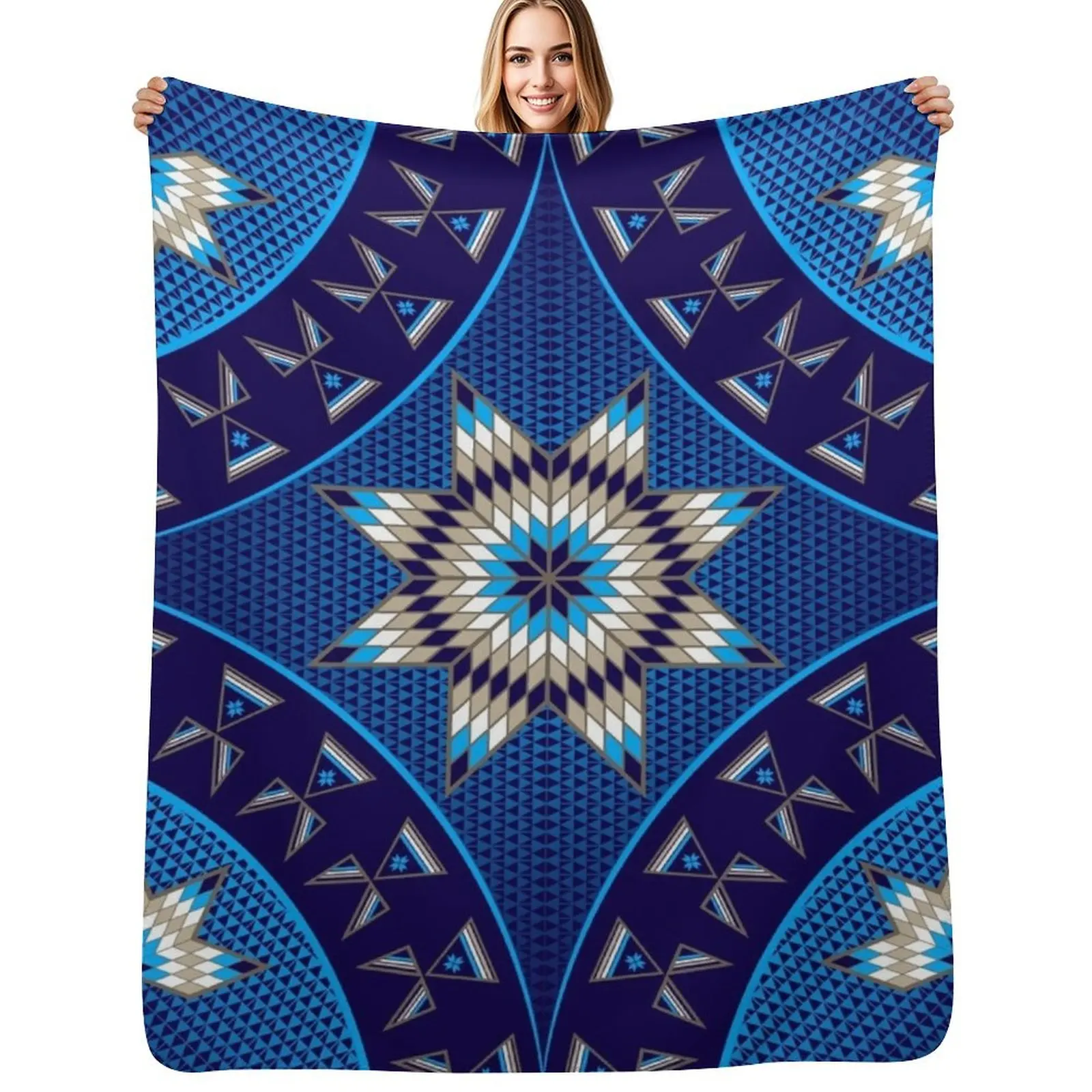 

Morning Star with Tipi's (Blue) Throw Blanket Machine Washable Soft Warm Blanket