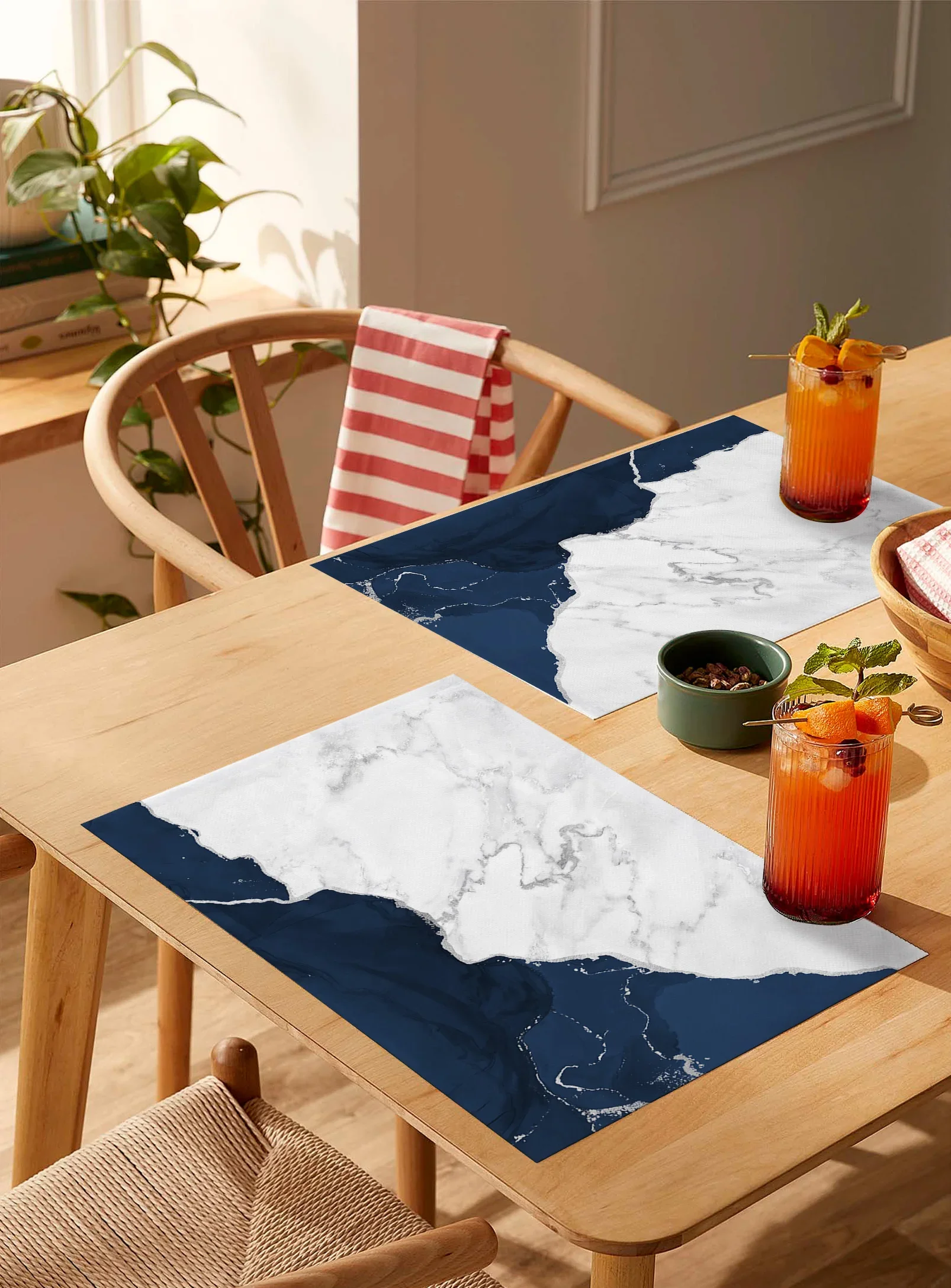 White Marble Silver Plated Navy Blue Dining Placemat Table Tableware Mats Kitchen Dish Mat Pad 4/6pcs Table Mat Home Decoration