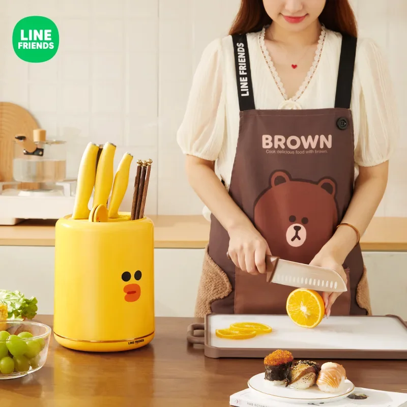 Line Friends Brown Multifunctional Draining Chopstick Holder Knife Holder Kitchen Rotating Shelf Kitchen Knife Storage Bucket