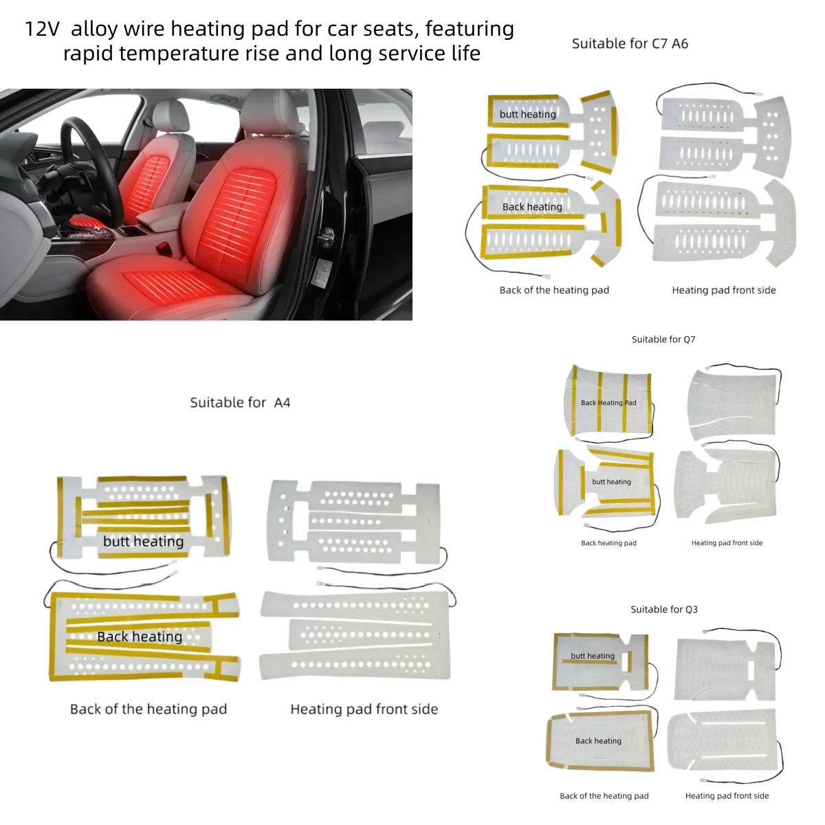 customize Car Heated Seat Covers Pad alloy Fiber Heated Auto Car Seat Heating Pad Winter Warmer Heater Mat suit for Audi car