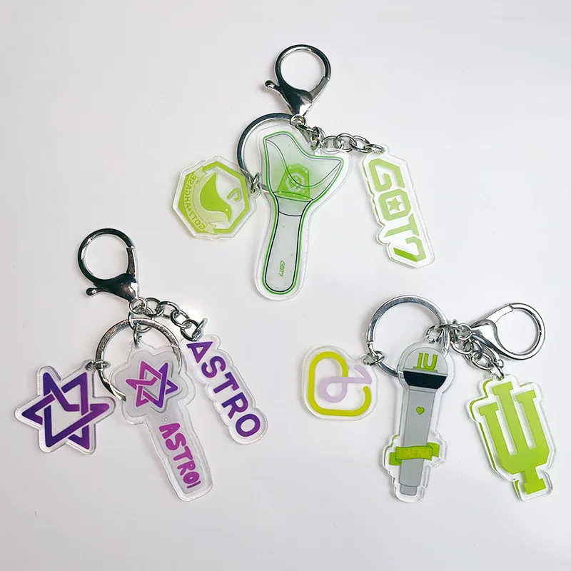 KPOP ASTRO GOT7 IU Drei-stück Keychain Acryl Licht Stick Logo Anhänger Schlüsselring kette Tasche Zubehör Fans Geschenke 39h