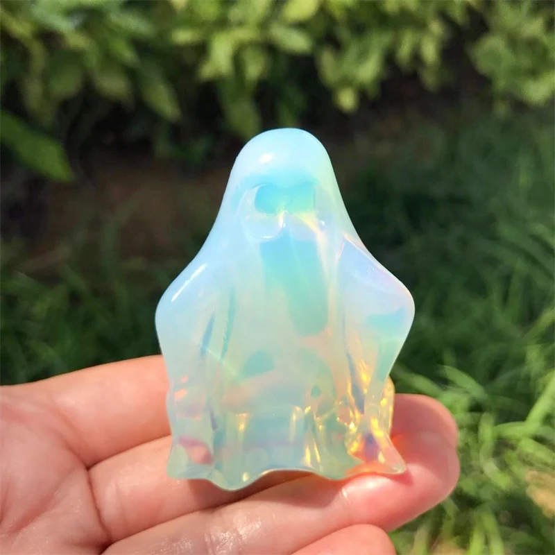 5.8CM Natural White Opalite Ghost Carving Mineral Crystal Figurines Decor Crafts For Holiday Gifts 1PCS