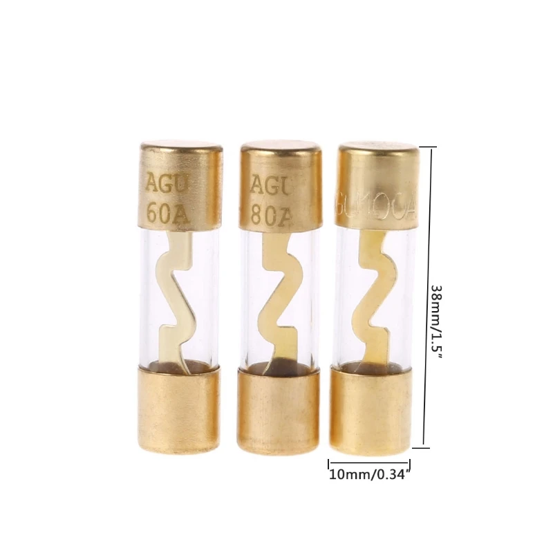 2Pcs Gold Plated Glass AGU Fuse Fuses Pack Car Audio Amp Amplifier 20 / 50 /100 AMP