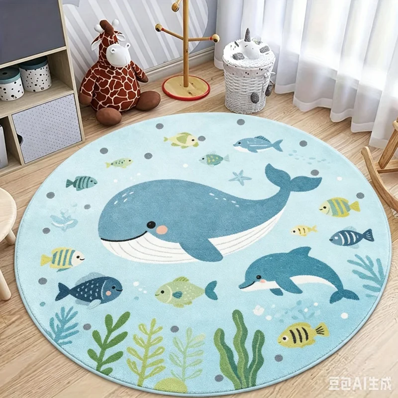 Newest 2D Round Carpet Boho Pastel Rainbow Heart Polka Dot Round Rug Cute Cartoon Non Slip Playroom Nursery Floor Carpet