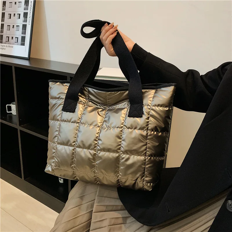 Large Capacity Space Cotton Tote Bag For Women Winter Shoulder Bag High Quality Down Handbag Casual Ladies Handle Bag Clutch sac