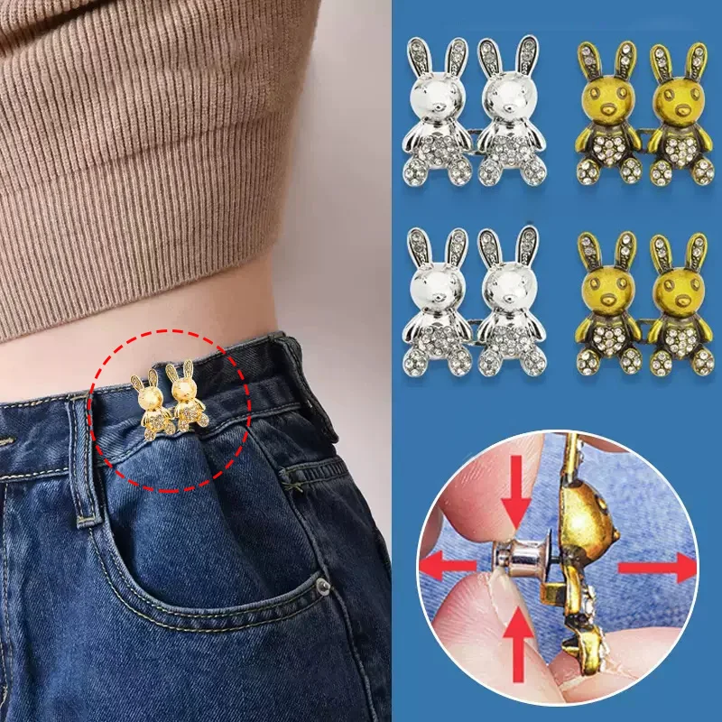 

2Pcs Rabbit Shaped Adjustable Jean Button Waist Buckle Snap Pants Buckle Extender Replacement Jeans Tighten Button Attacher Pins