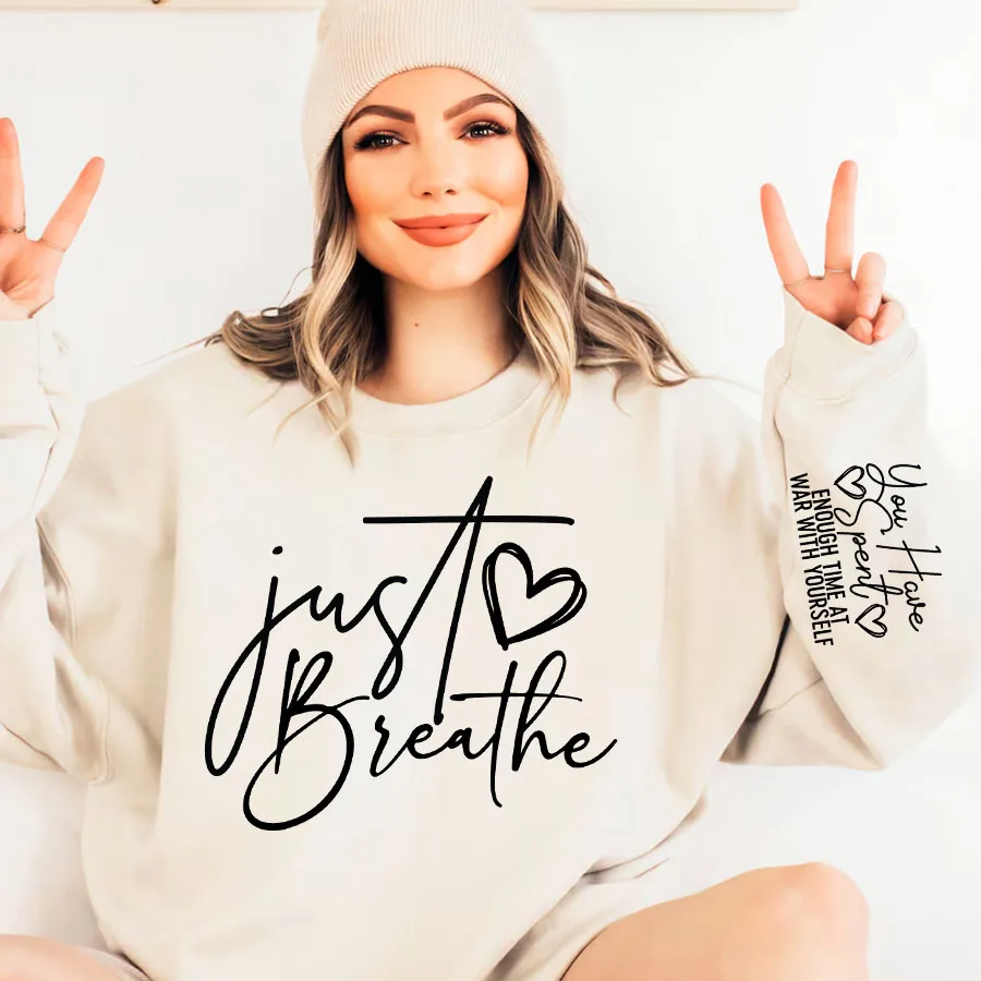 Just Breathe Motivational Inspirational Self Care Iron-On Heat Transfer Sticker Decal T-shirts Sweatshirts Bag Clothing Decor