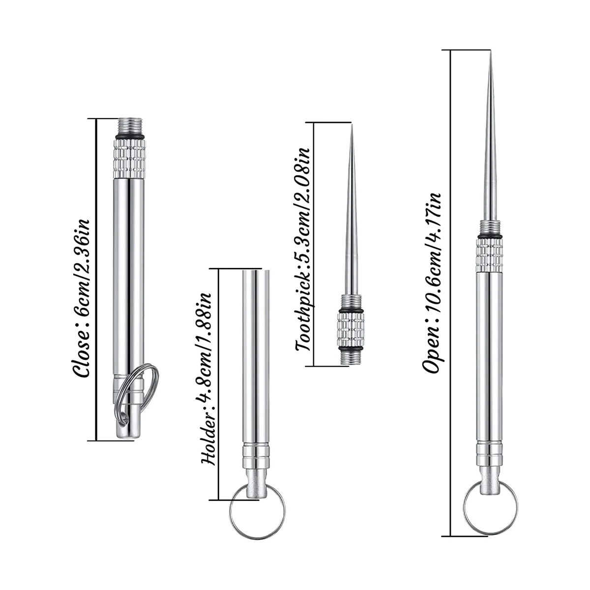 6 Pieces Metal Titanium Toothpicks, Portable Reusable Pocket Toothpicks with Stainless Steel Toothpick Holder