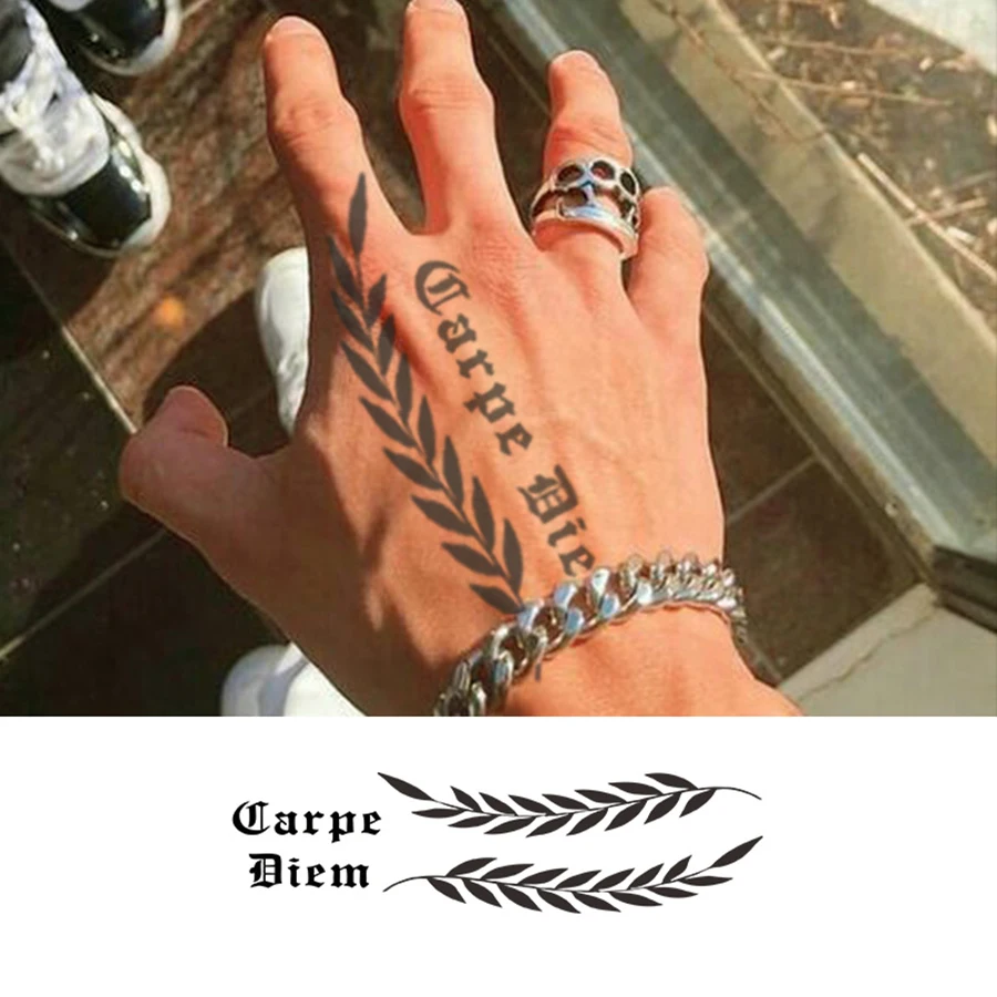 Waterproof Mehndi Design Semi-permanent Tattoos, Vintage Style Herbal Men's Neck Tattoo Stickers with Olive Leaf Pattern for Chest and Back Temporary Tattoos