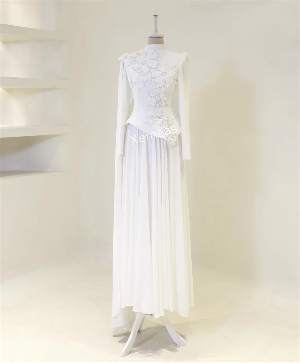 Длинные платья трапециевидной формы с высоким воротником и аппликацией по индивидуальному заказу, роскошное вечернее платье для выпускного вечера, великолепное официальное платье