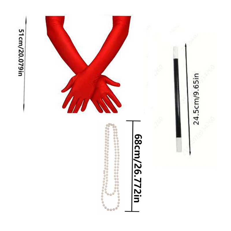 PESENAR 1920년대 플래퍼 액세서리 개츠비 코스튬 액세서리 세트 20년대 플래퍼 헤드밴드 진주 목걸이 장갑 플라스틱 홀더