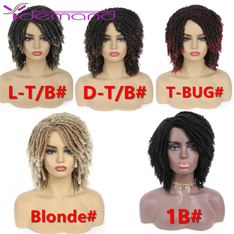 Y Demand Short 5 Colors Faux Locs Dreadlocks Wig Blonde Synthetic Braided Fiber Hair African Daily Wigs For Black Women/Man