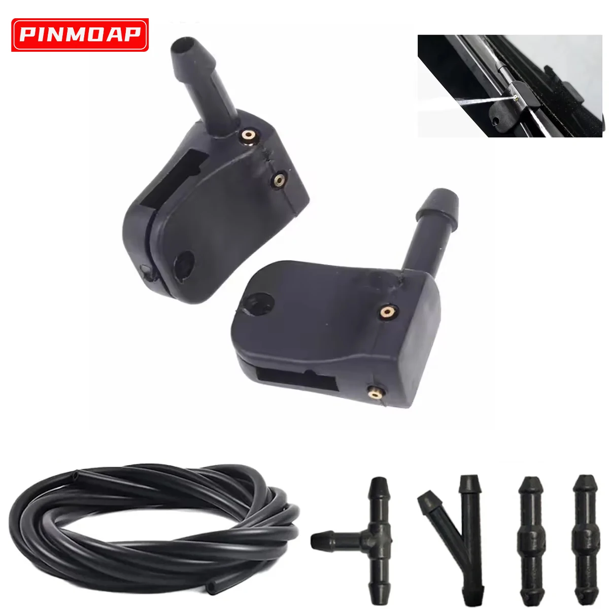 Universal Front Windshield Wiper Arm Washer Nozzle Jet Spray Set Fits 8-12mm Hook Adjusted All Directions 3 Holes Washers