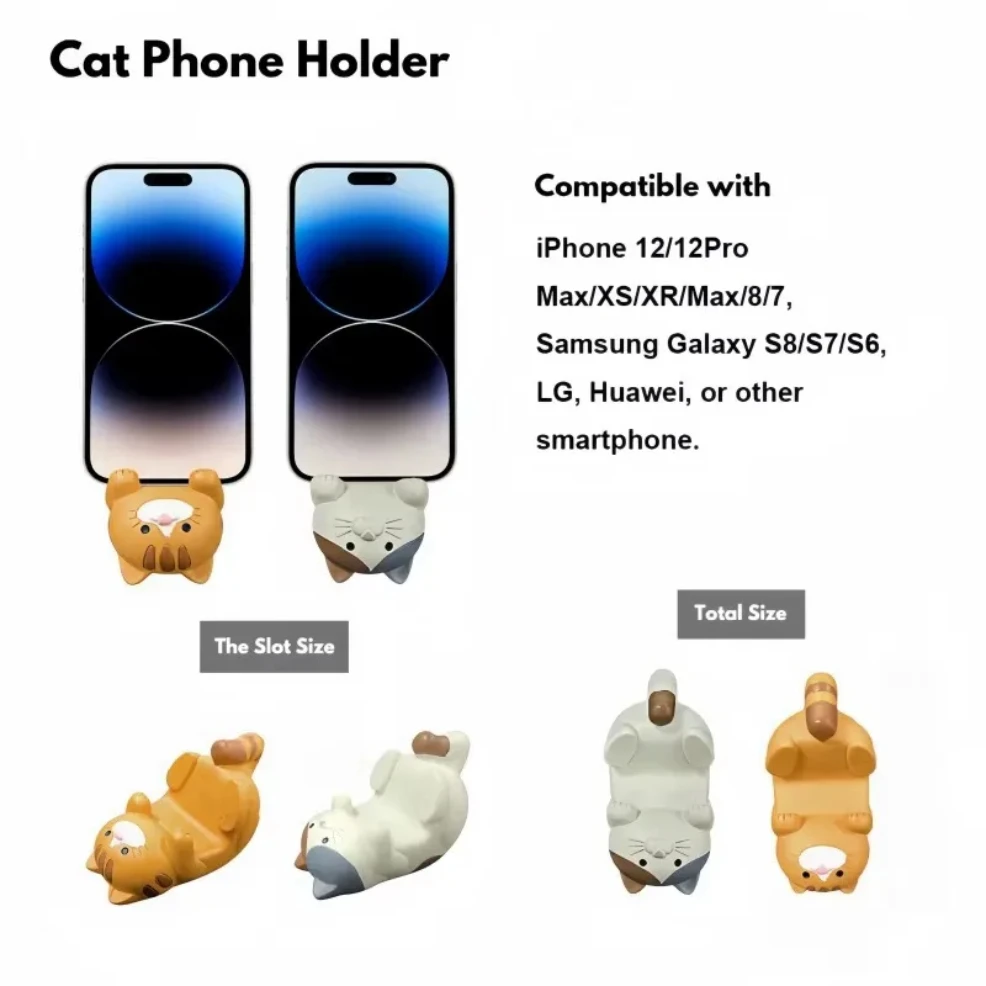 1Pc Cat Cell Phone Stand Resin Home Decorative Figure Cute Craft Ornaments Phone Holder Creative Phone Bracket For Men And Women - view 5