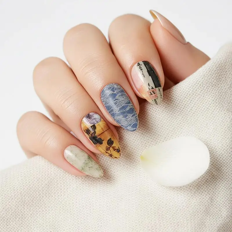 10 Sheets Feng Shui Laser Nail Transfer Foils Ink Staining Nail Art Stickers for Professional Salon Home DIY Manicure Use