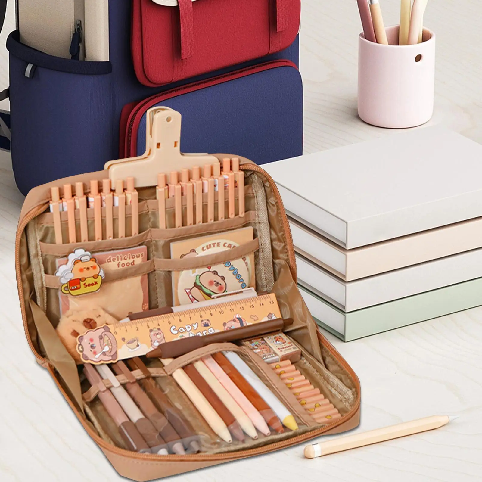 Capybara Pencil Case Students Capybara Pencil Case With Compartments Canvas Compartments Pen Pouch With Highlighter Keychain Gel